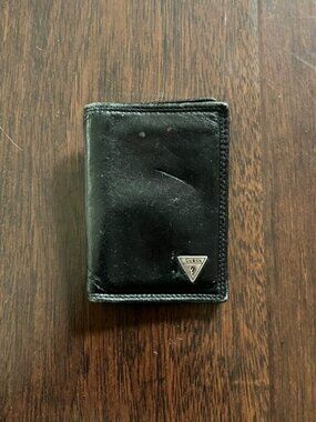 Guess Small Black Leather ID Wallet w/ Clip